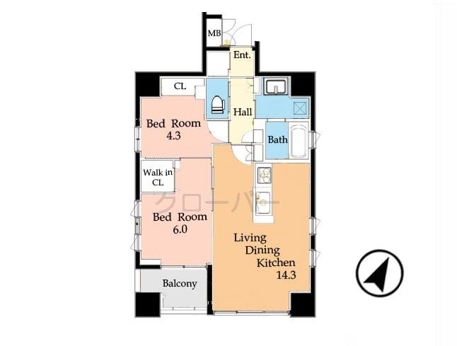 Floor plan. 2LDK, Price 44,100,000 yen, Occupied area 55.57 sq m , Balcony area 4.59 sq m