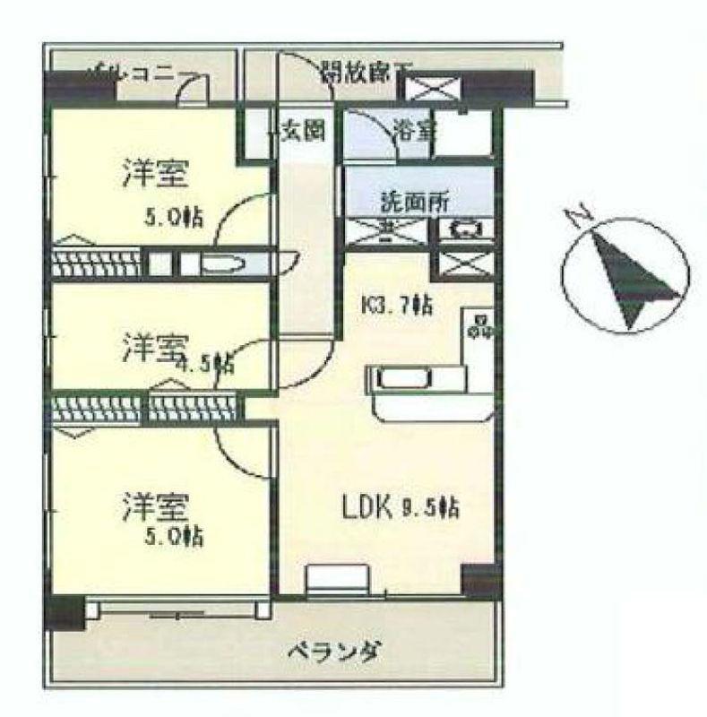 Floor plan. 3LDK, Price 39,800,000 yen, Occupied area 62.15 sq m , Balcony area 11.67 sq m floor plan
