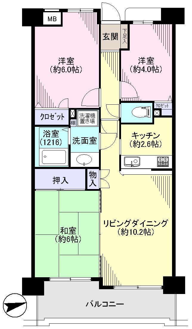 Floor plan. 3LDK, Price 27,800,000 yen, Occupied area 61.22 sq m , Balcony area 9.32 sq m