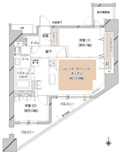 Floor: 2LDK, occupied area: 63.28 sq m