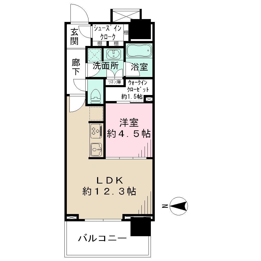 Floor plan. 1LDK, Price 37,800,000 yen, Occupied area 45.27 sq m , Balcony area 7.91 sq m