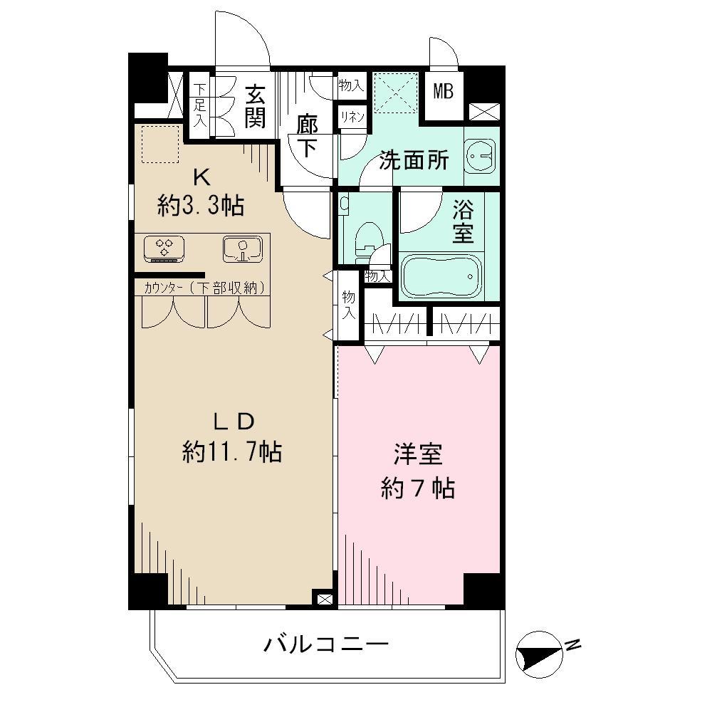 Floor plan. 1LDK, Price 36,800,000 yen, Footprint 51.9 sq m , Balcony area 6.05 sq m