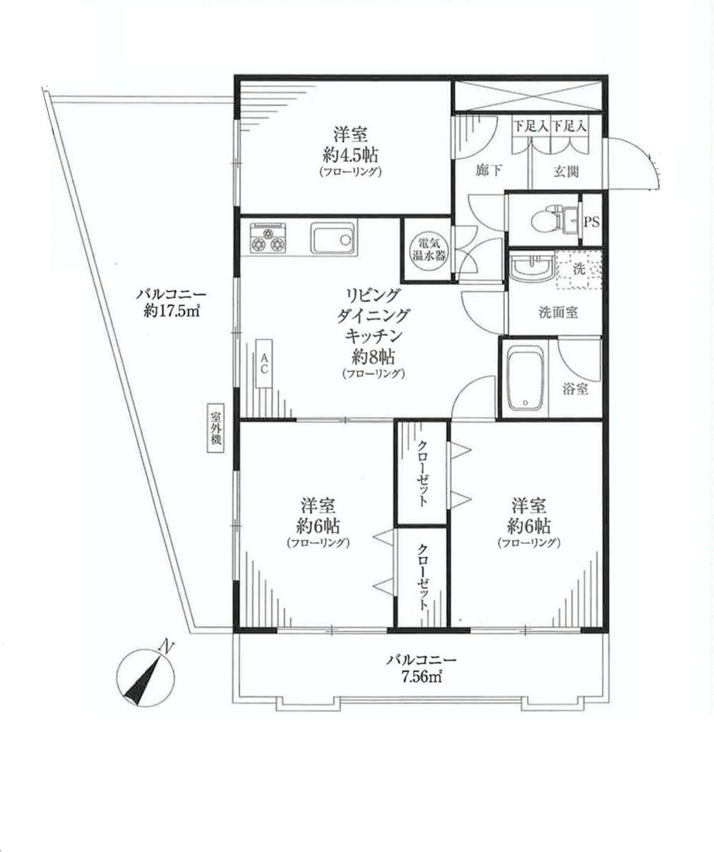 Floor plan. 3LDK, Price 25,800,000 yen, Occupied area 57.82 sq m , Balcony area 25.06 sq m