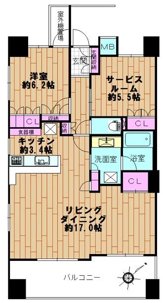 Floor plan. 1LDK + S (storeroom), Price 59,800,000 yen, Occupied area 70.06 sq m , Balcony area 13.57 sq m