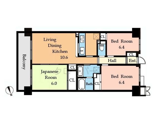 Floor plan. 3LDK, Price 33,800,000 yen, Occupied area 65.13 sq m , Balcony area 8.4 sq m Floor