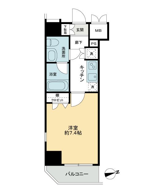 Floor plan. 1K, Price 19,800,000 yen, Occupied area 25.42 sq m , Balcony area 3.16 sq m