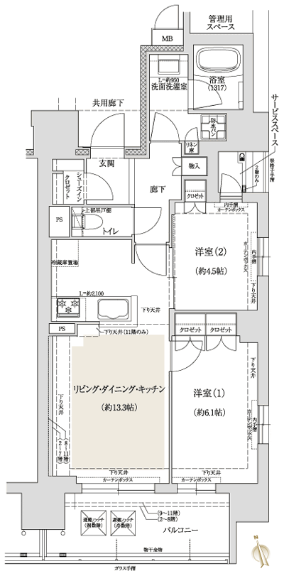 Floor: 2LDK + SIC, the occupied area: 57.78 sq m