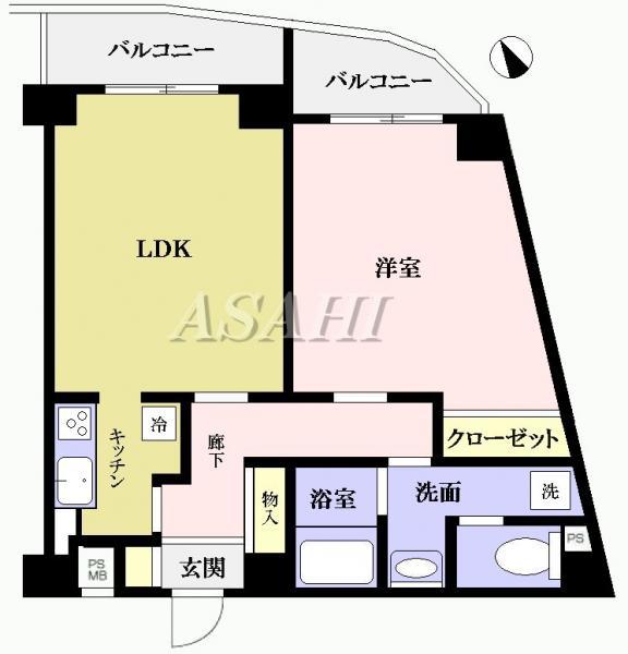 Floor plan. 1LDK, Price 31,800,000 yen, Occupied area 51.66 sq m , Balcony area 6.9 sq m