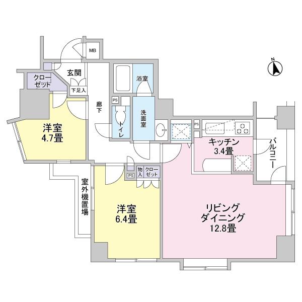 Floor plan. 2LDK, Price 31,800,000 yen, Occupied area 63.44 sq m , Balcony area 4.24 sq m 2LD ・ K type Footprint: 63.44 sq m Balcony area: 4.24 sq m