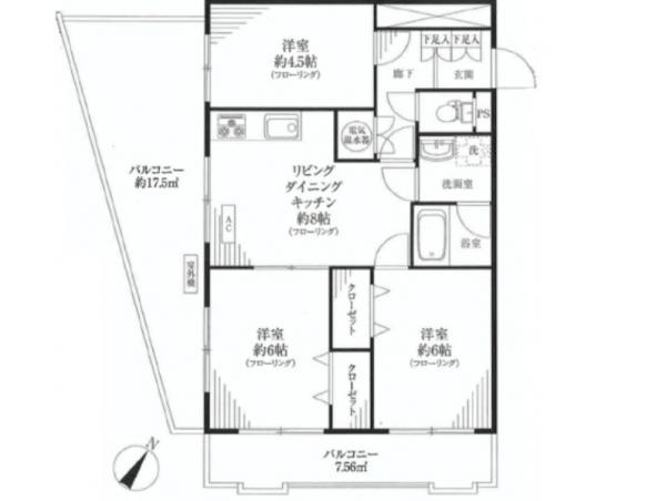 Floor plan. 3LDK, Price 25,800,000 yen, Occupied area 57.82 sq m , Balcony area 25.06 sq m