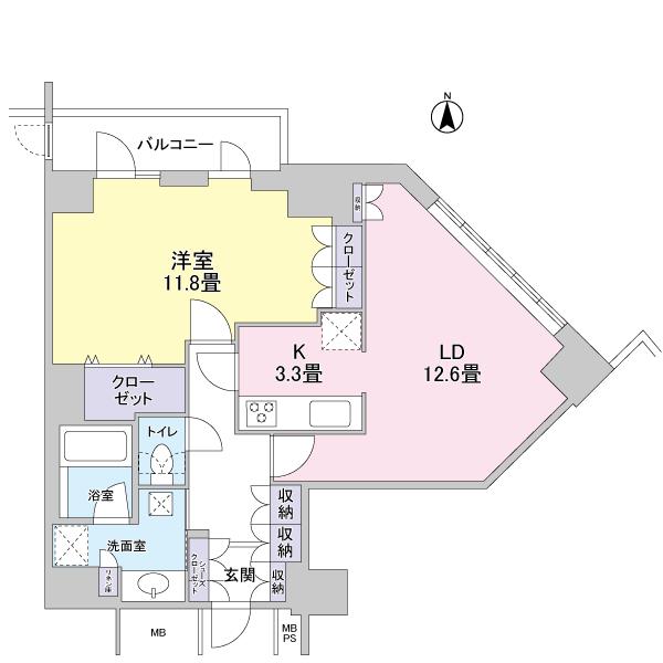 Floor plan. 1LDK, Price 59,800,000 yen, Occupied area 67.74 sq m , Balcony area 5.34 sq m 1LD ・ K type