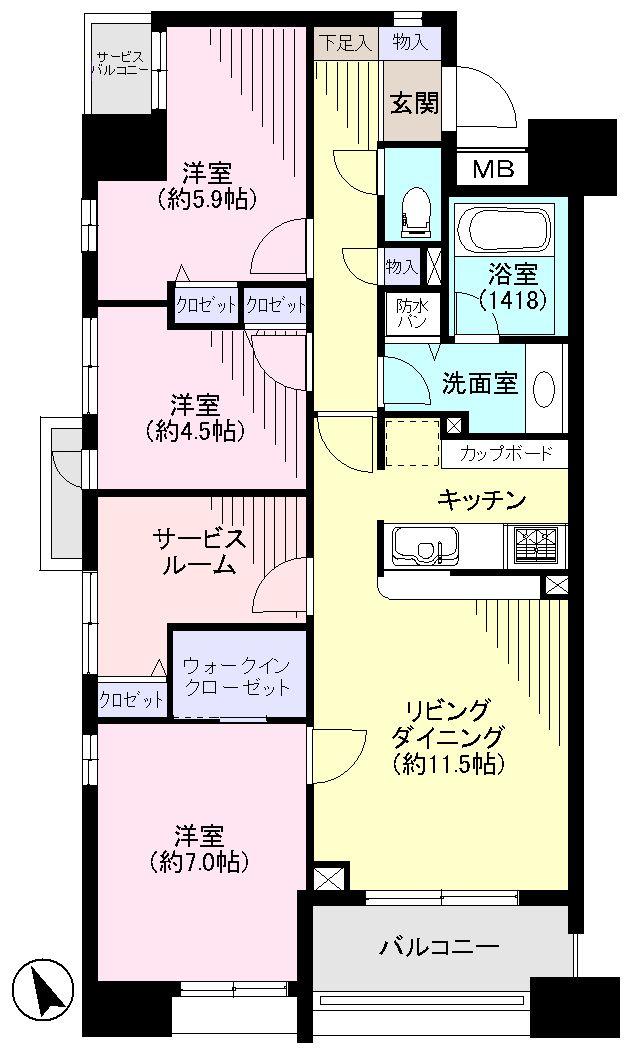 Floor plan. 3LDK + S (storeroom), Price 41,800,000 yen, Occupied area 79.95 sq m , Balcony area 7.12 sq m