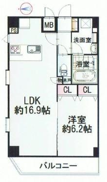 Floor plan. 1LDK, Price 31,800,000 yen, Occupied area 50.44 sq m , Balcony area 6.27 sq m