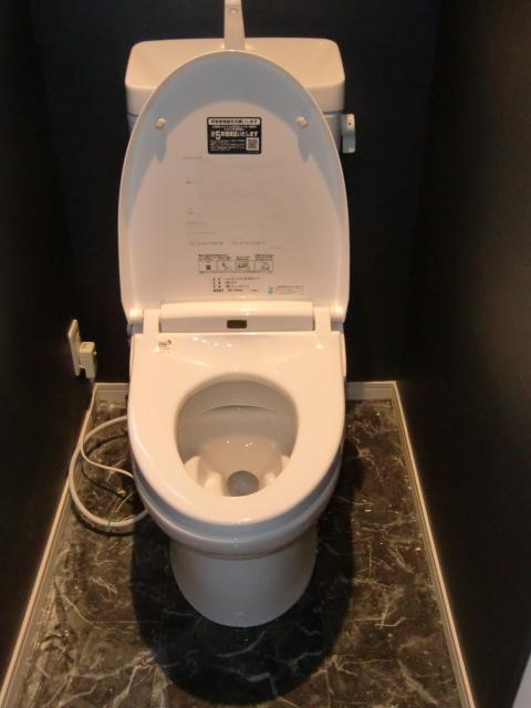 Toilet. Marble flooring, Bidet with toilet