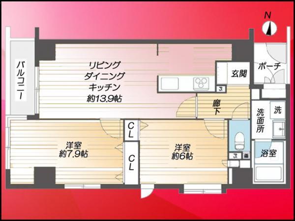 Floor plan. 2LDK, Price 31,900,000 yen, Occupied area 60.19 sq m , Balcony area 3.5 sq m