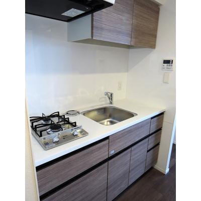 Kitchen. Fashionable and functional gas stove. Storage is also rich system Kitchen.