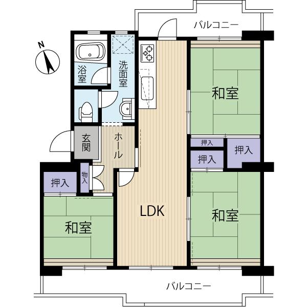 Floor plan. 2LDK, Price 17.8 million yen, Occupied area 66.17 sq m , Balcony area 15.96 sq m