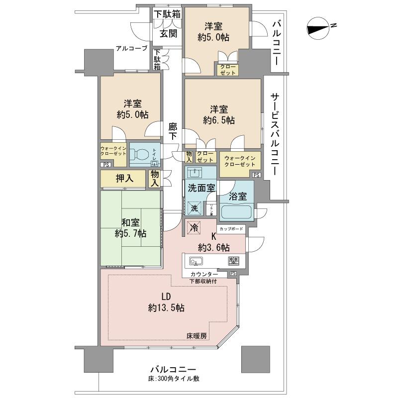 Floor plan. 4LDK + S (storeroom), Price 51,800,000 yen, Occupied area 90.33 sq m , Balcony area 31.07 sq m
