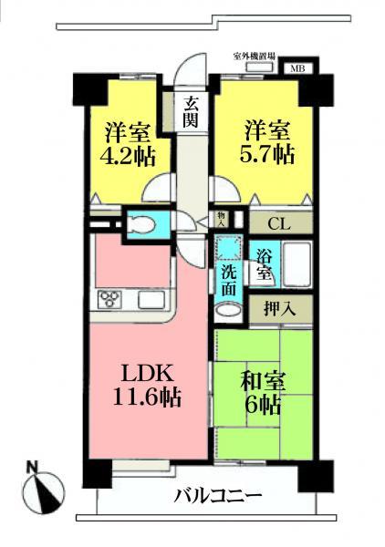 Floor plan. 3LDK, Price 23.2 million yen, Occupied area 60.03 sq m , Balcony area 9 sq m