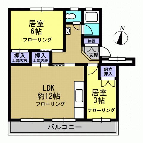 Floor plan. 2LDK, Price 12.8 million yen, Occupied area 51.19 sq m , Balcony area 8.27 sq m