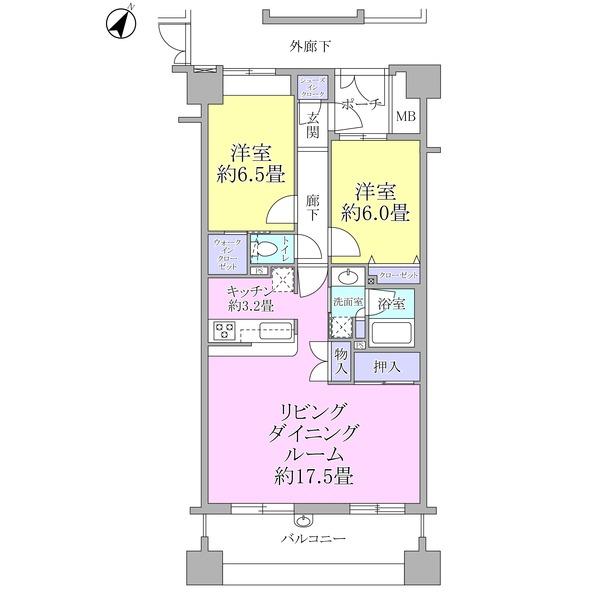 Floor plan. 2LDK, Price 29,700,000 yen, Occupied area 71.24 sq m , Balcony area 12.4 sq m