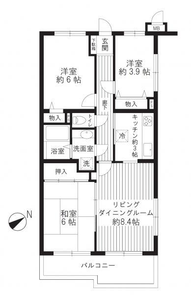 Floor plan. 3LDK, Price 11.8 million yen, Occupied area 60.73 sq m , Balcony area 7.66 sq m