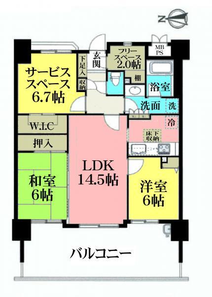 Floor plan. 2LK+2S, Price 23.8 million yen, Occupied area 76.01 sq m , Balcony area 23.82 sq m
