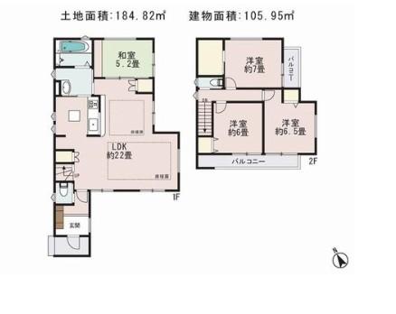 Floor plan. 46,800,000 yen, 4LDK, Land area 184.82 sq m , Building area 105.95 sq m