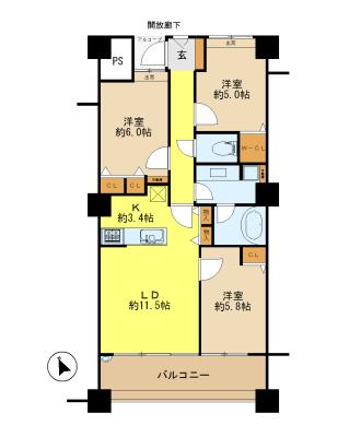 Floor plan. 3LDK, Price 31 million yen, Occupied area 70.68 sq m , Balcony area 11.34 sq m