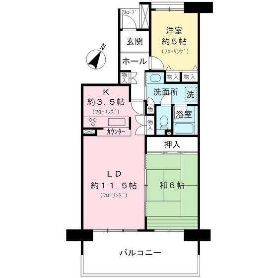 Floor plan. 2LDK, Price 18.5 million yen, Occupied area 69.02 sq m , Balcony area 15.55 sq m