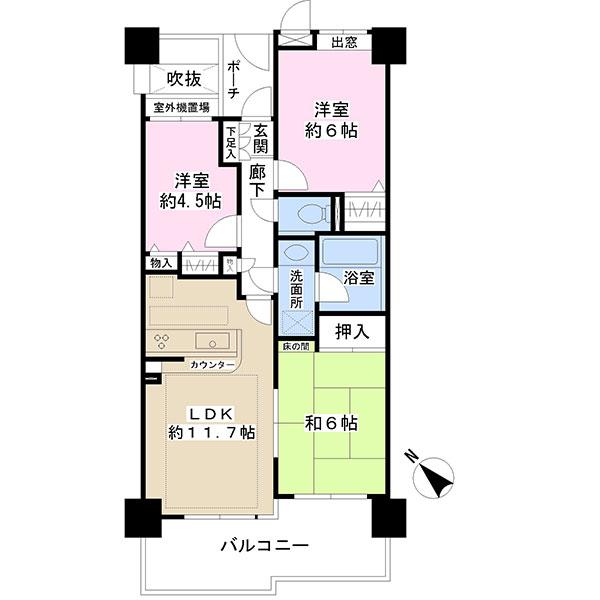 Floor plan. 3LDK, Price 19,800,000 yen, Occupied area 62.04 sq m , Balcony area 11.5 sq m