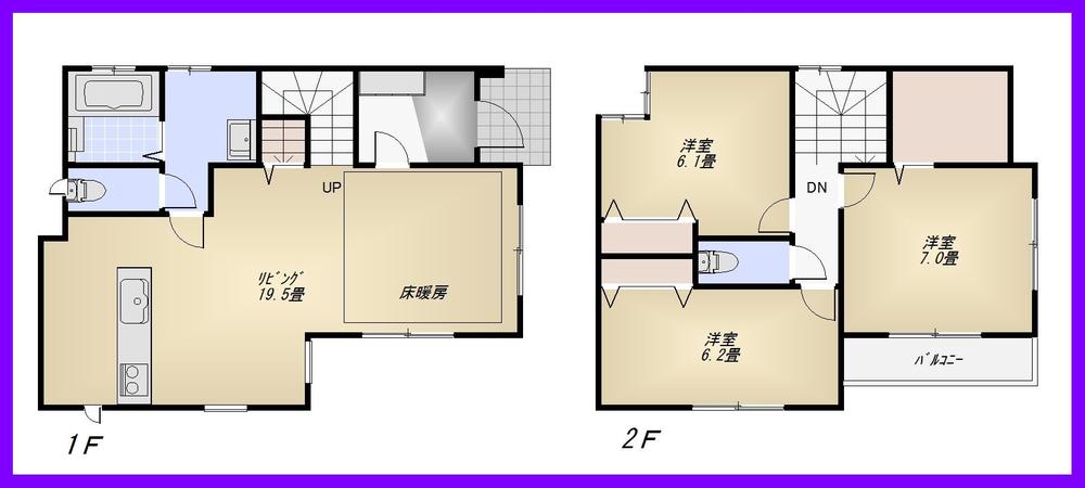 Floor plan. (Building 2), Price 31,800,000 yen, 3LDK, Land area 126.84 sq m , Building area 92.53 sq m