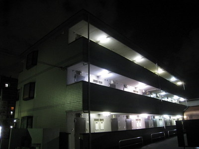 Building appearance. It is safe bright building at night