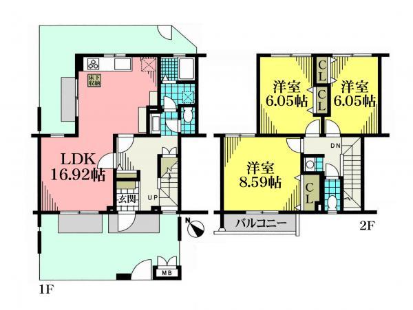 Floor plan. 3LDK, Price 27.3 million yen, Occupied area 92.26 sq m , Balcony area 4.14 sq m