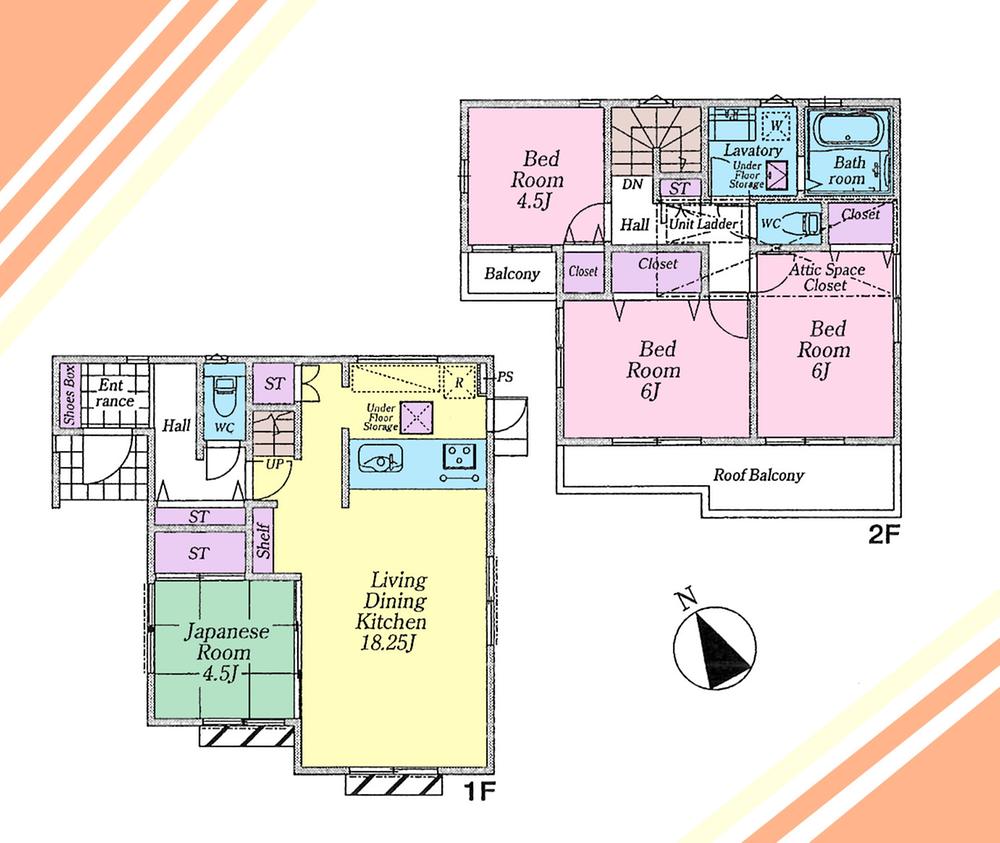 Floor plan. 34,800,000 yen, 4LDK, Land area 105.26 sq m , There is also a living attic storage that was building area 92.74 sq m spacious, Excellent storage capacity!