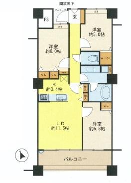 Floor plan. 3LDK, Price 29,800,000 yen, Occupied area 70.68 sq m , Abundant storage, such as a balcony area 11.34 sq m walk-in closet!