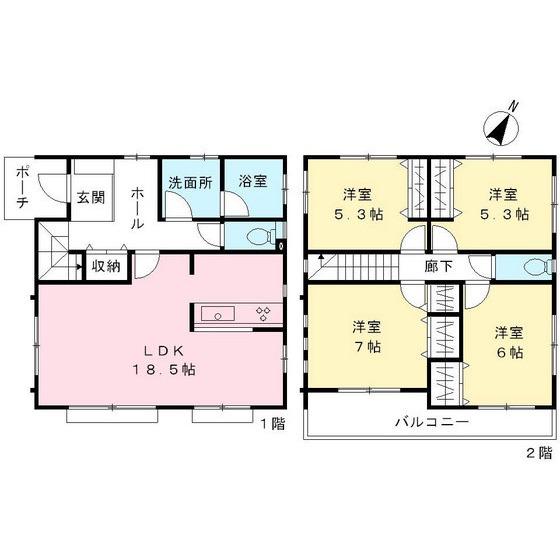 Floor plan. 48,800,000 yen, 4LDK, Land area 135.49 sq m , Building area 102.68 sq m