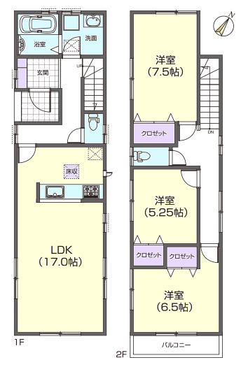 Floor plan. 33,800,000 yen, 3LDK, Land area 123.06 sq m , Building area 92.74 sq m