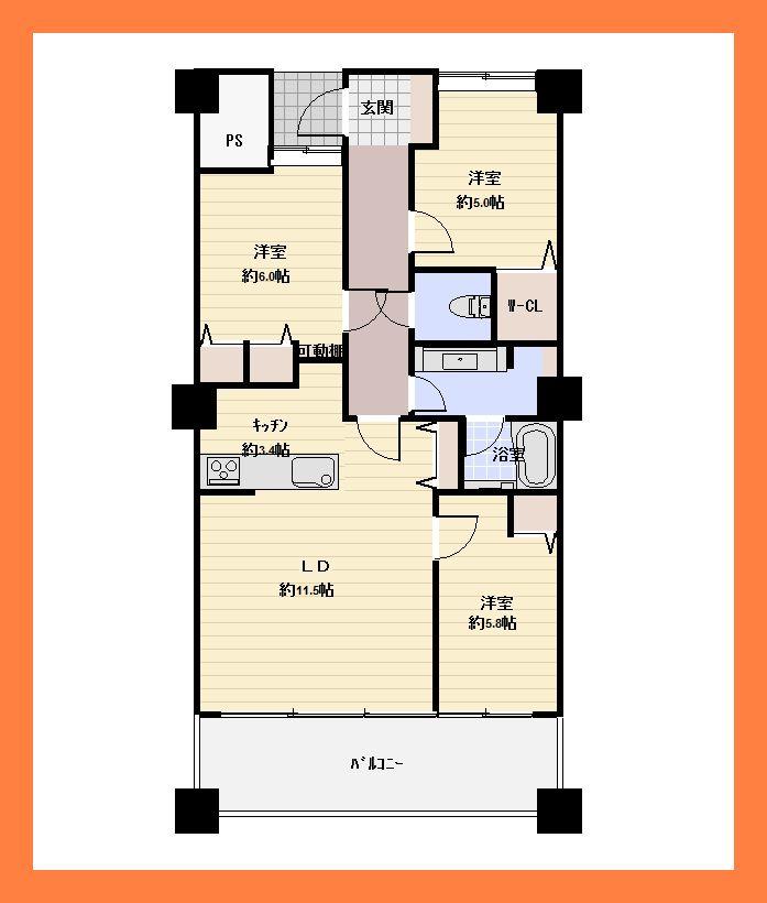 Floor plan. 3LDK, Price 31 million yen, Occupied area 70.68 sq m , Balcony area 11.34 sq m