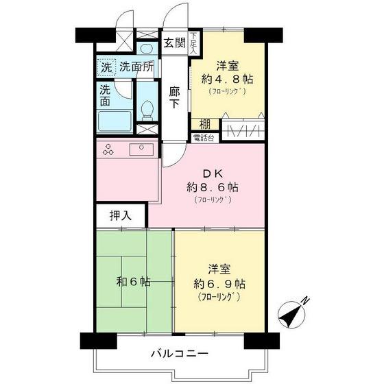 Floor plan. 3DK, Price 9.98 million yen, Footprint 60.2 sq m , Balcony area 7.71 sq m