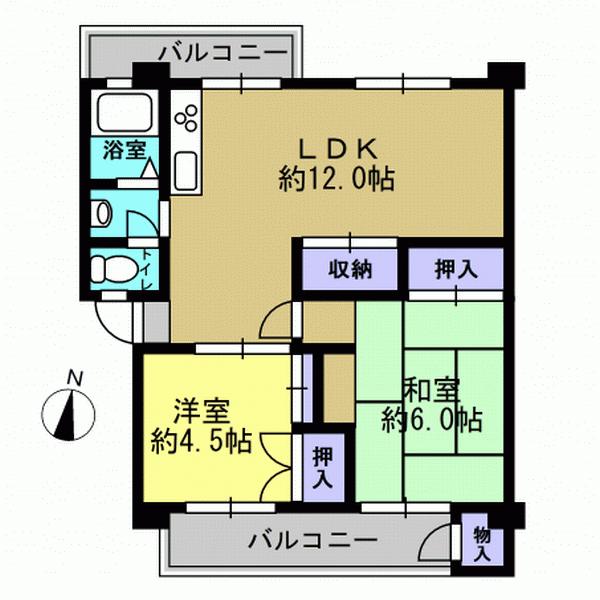 Floor plan. 2LDK, Price 10 million yen, Occupied area 52.49 sq m , Balcony area 10.35 sq m