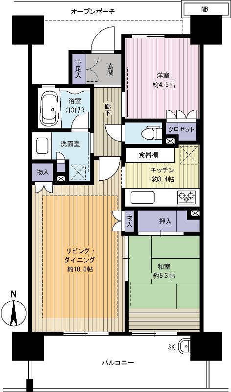 Floor plan. 2LDK, Price 25,900,000 yen, Occupied area 53.36 sq m