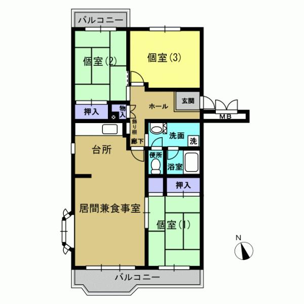 Floor plan. 3LDK, Price 13.8 million yen, Occupied area 80.13 sq m , Balcony area 11.3 sq m