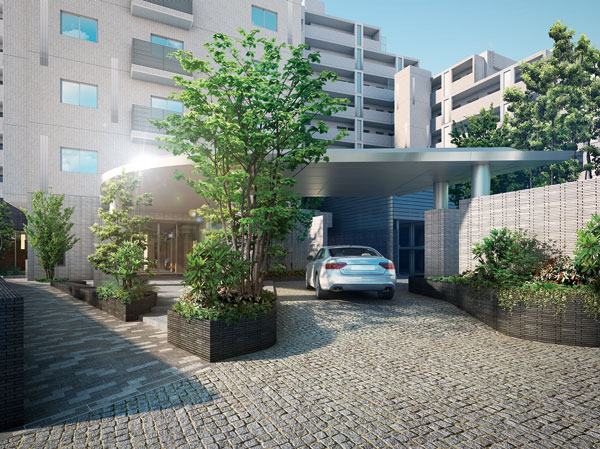 Shared facilities.  [entrance] Befitting the stately form and scale, Place the driveway to the entrance. We warmly welcomed the people who live here. (Rendering)