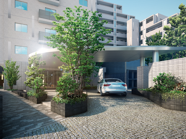 Entrance Rendering with porte-cochere
