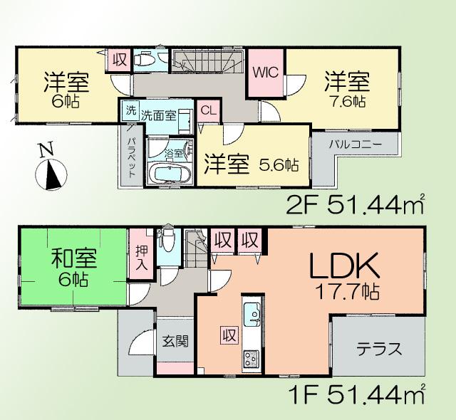 Floor plan. (Building 2), Price 46,300,000 yen, 4LDK, Land area 138.04 sq m , Building area 102.88 sq m