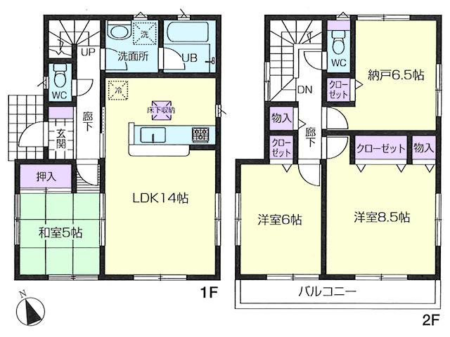 Floor plan. (Building 2), Price 39,800,000 yen, 4LDK, Land area 116.01 sq m , Building area 93.15 sq m