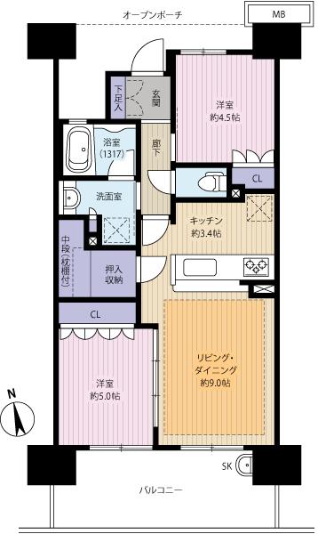 Floor plan. 2LDK + S (storeroom), Price 27.3 million yen, Occupied area 53.36 sq m , Balcony area 11.4 sq m