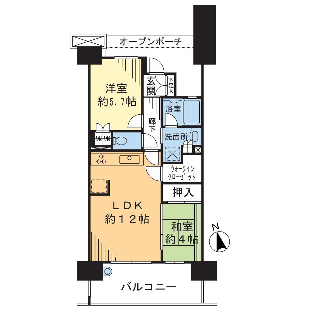 Floor plan. 2LDK, Price 28.5 million yen, Occupied area 53.26 sq m , Balcony area 11.4 sq m