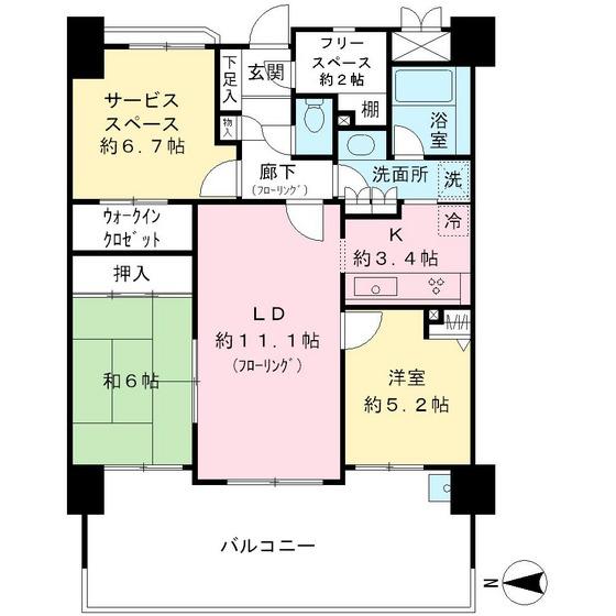 Floor plan. 2LDK, Price 23.8 million yen, Occupied area 76.01 sq m , Balcony area 23.82 sq m